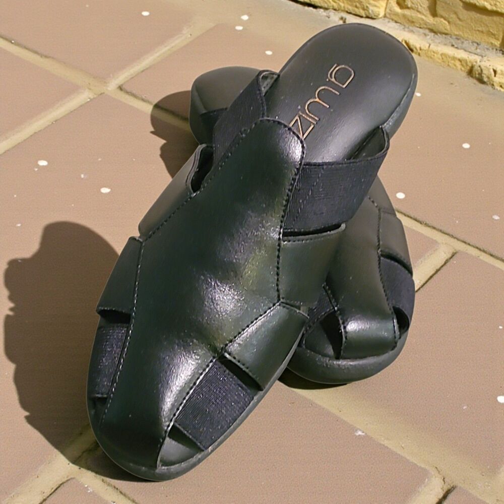 G. Wiz Black Leather Sandals Slip-On Mules